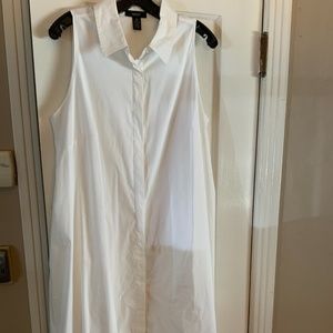 White cotton high low flare dress